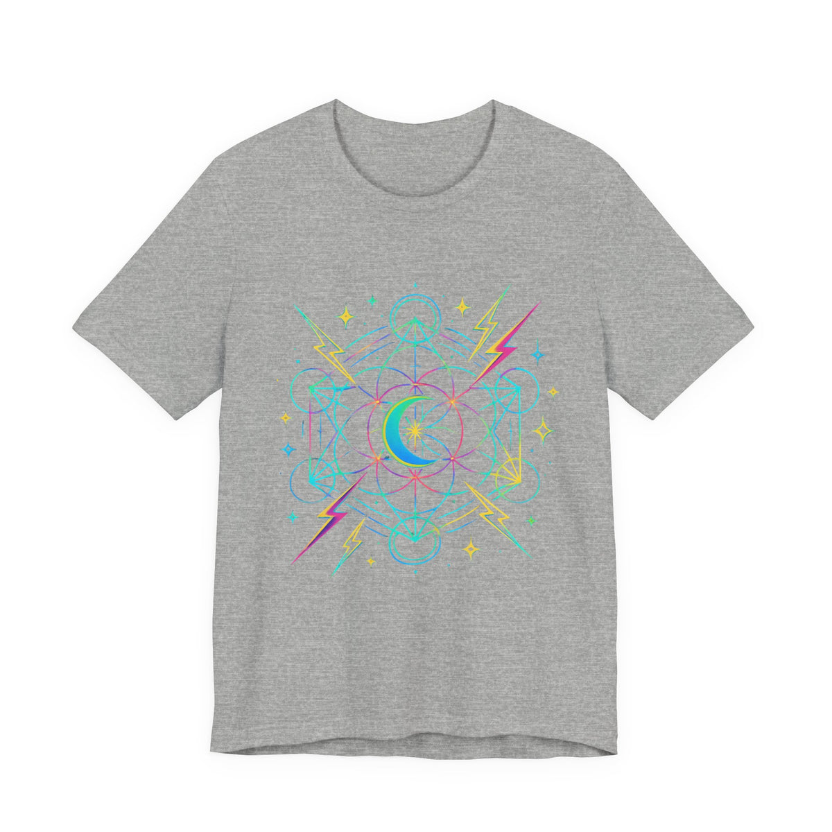 Cosmic Vibes Unisex Tee - Neon Lightning Design, Perfect for Festivals, Casual Wear, Gift for Dreamers, Unique Graphic Tee, Astrology Shirt