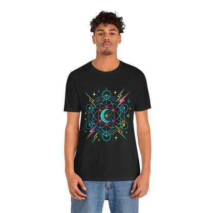 Cosmic Vibes Unisex Tee - Neon Lightning Design, Perfect for Festivals, Casual Wear, Gift for Dreamers, Unique Graphic Tee, Astrology Shirt