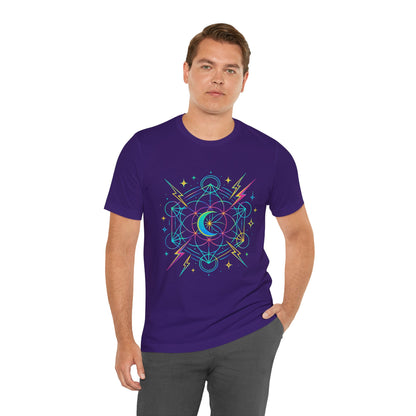 Cosmic Vibes Unisex Tee - Neon Lightning Design, Perfect for Festivals, Casual Wear, Gift for Dreamers, Unique Graphic Tee, Astrology Shirt