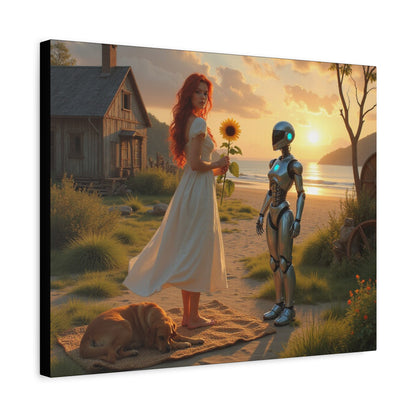 red head with sunflower modern future canvas picture