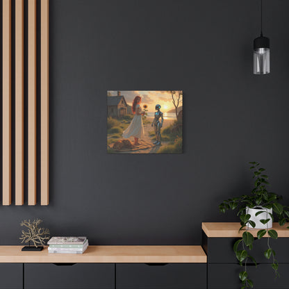 red head with sunflower modern future canvas picture