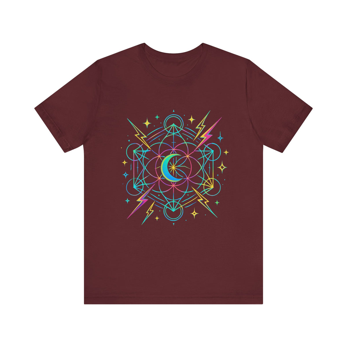 Cosmic Vibes Unisex Tee - Neon Lightning Design, Perfect for Festivals, Casual Wear, Gift for Dreamers, Unique Graphic Tee, Astrology Shirt