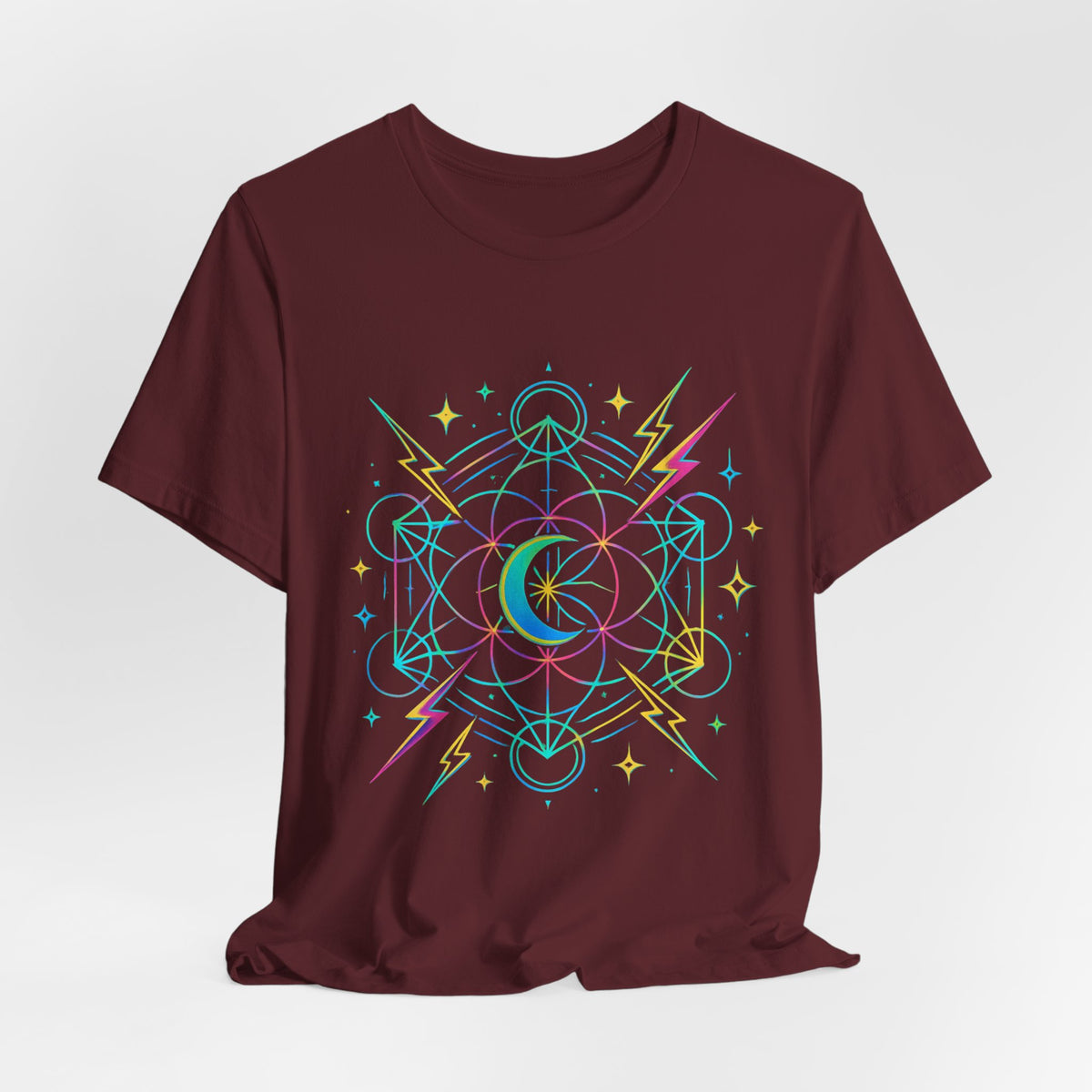 Cosmic Vibes Unisex Tee - Neon Lightning Design, Perfect for Festivals, Casual Wear, Gift for Dreamers, Unique Graphic Tee, Astrology Shirt