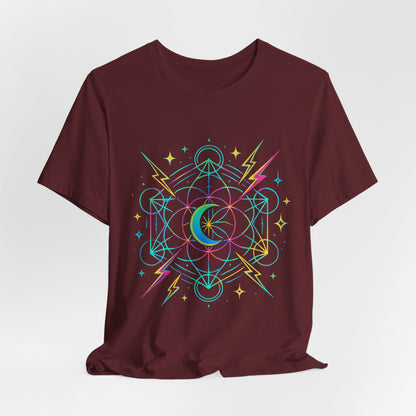 Cosmic Vibes Unisex Tee - Neon Lightning Design, Perfect for Festivals, Casual Wear, Gift for Dreamers, Unique Graphic Tee, Astrology Shirt