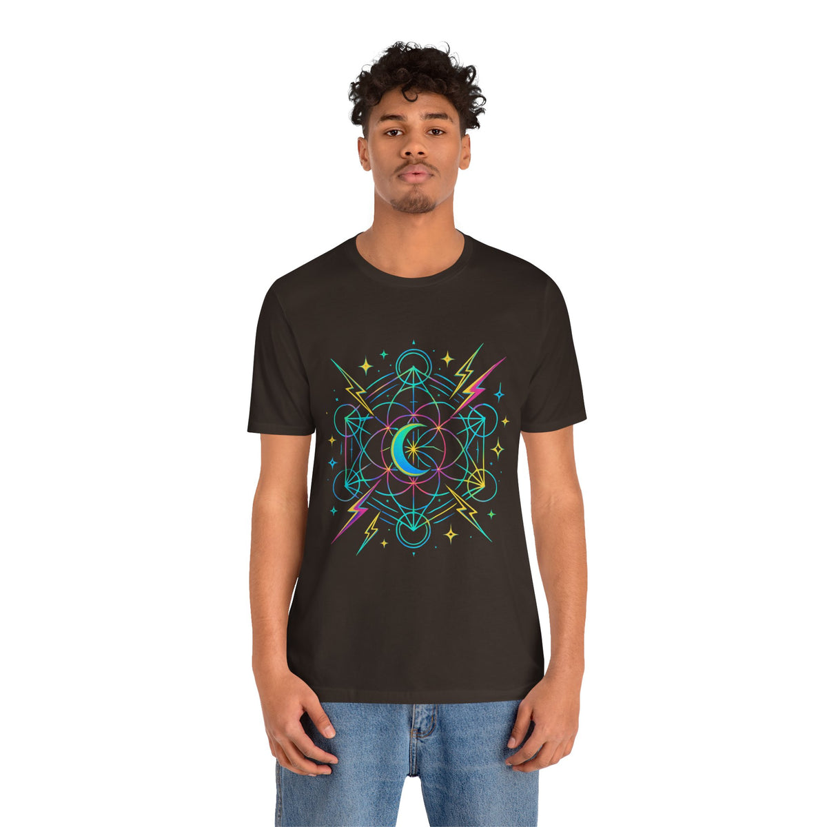 Cosmic Vibes Unisex Tee - Neon Lightning Design, Perfect for Festivals, Casual Wear, Gift for Dreamers, Unique Graphic Tee, Astrology Shirt