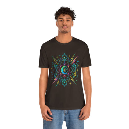 Cosmic Vibes Unisex Tee - Neon Lightning Design, Perfect for Festivals, Casual Wear, Gift for Dreamers, Unique Graphic Tee, Astrology Shirt