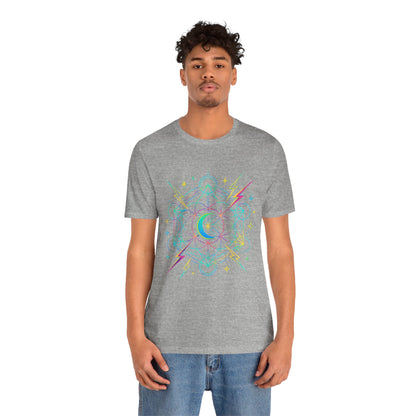 Cosmic Vibes Unisex Tee - Neon Lightning Design, Perfect for Festivals, Casual Wear, Gift for Dreamers, Unique Graphic Tee, Astrology Shirt
