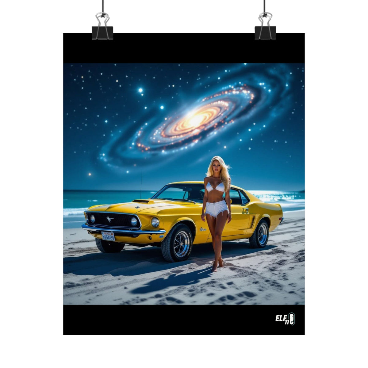 Retro Cosmic Car Poster - Vintage Mustang Art Print