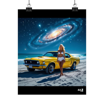 Retro Cosmic Car Poster - Vintage Mustang Art Print