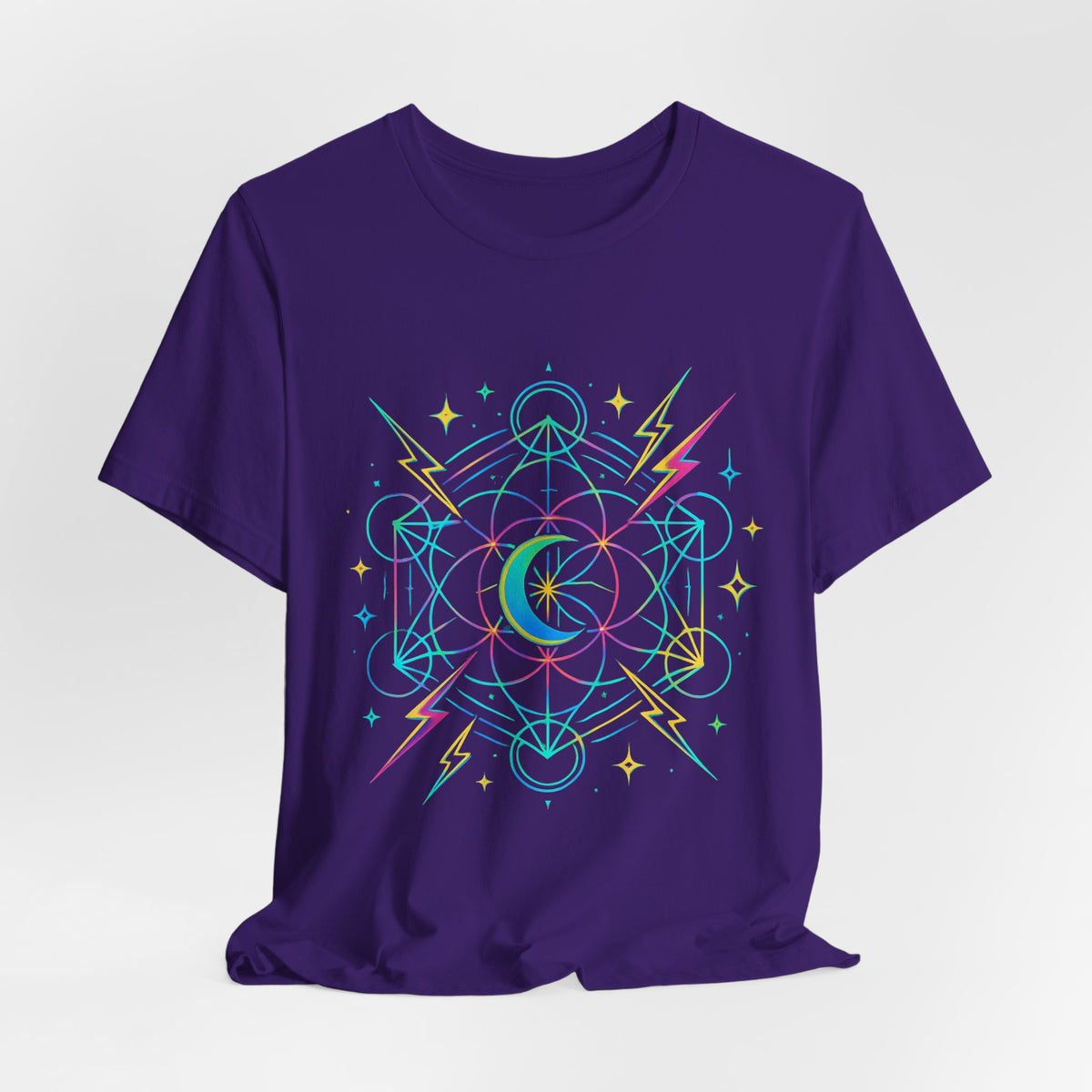 Cosmic Vibes Unisex Tee - Neon Lightning Design, Perfect for Festivals, Casual Wear, Gift for Dreamers, Unique Graphic Tee, Astrology Shirt