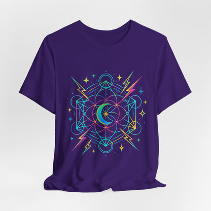 Cosmic Vibes Unisex Tee - Neon Lightning Design, Perfect for Festivals, Casual Wear, Gift for Dreamers, Unique Graphic Tee, Astrology Shirt