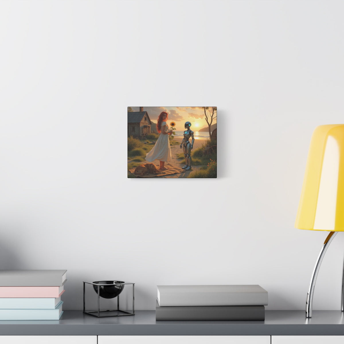 red head with sunflower modern future canvas picture
