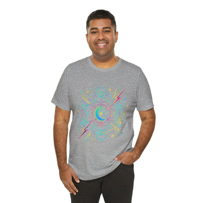 Cosmic Vibes Unisex Tee - Neon Lightning Design, Perfect for Festivals, Casual Wear, Gift for Dreamers, Unique Graphic Tee, Astrology Shirt