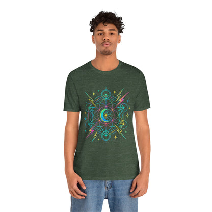 Cosmic Vibes Unisex Tee - Neon Lightning Design, Perfect for Festivals, Casual Wear, Gift for Dreamers, Unique Graphic Tee, Astrology Shirt
