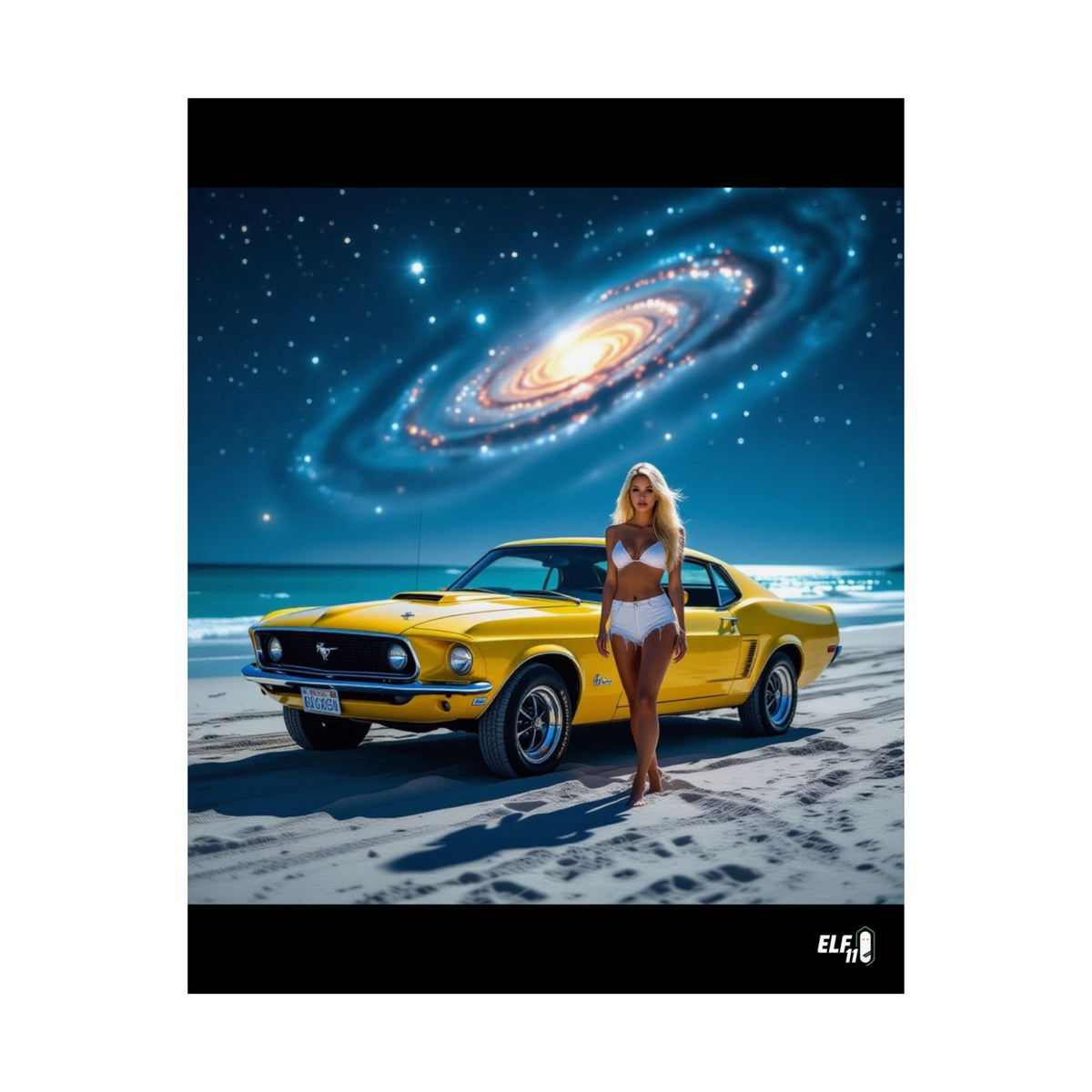 Retro Cosmic Car Poster - Vintage Mustang Art Print