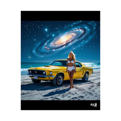Retro Cosmic Car Poster - Vintage Mustang Art Print