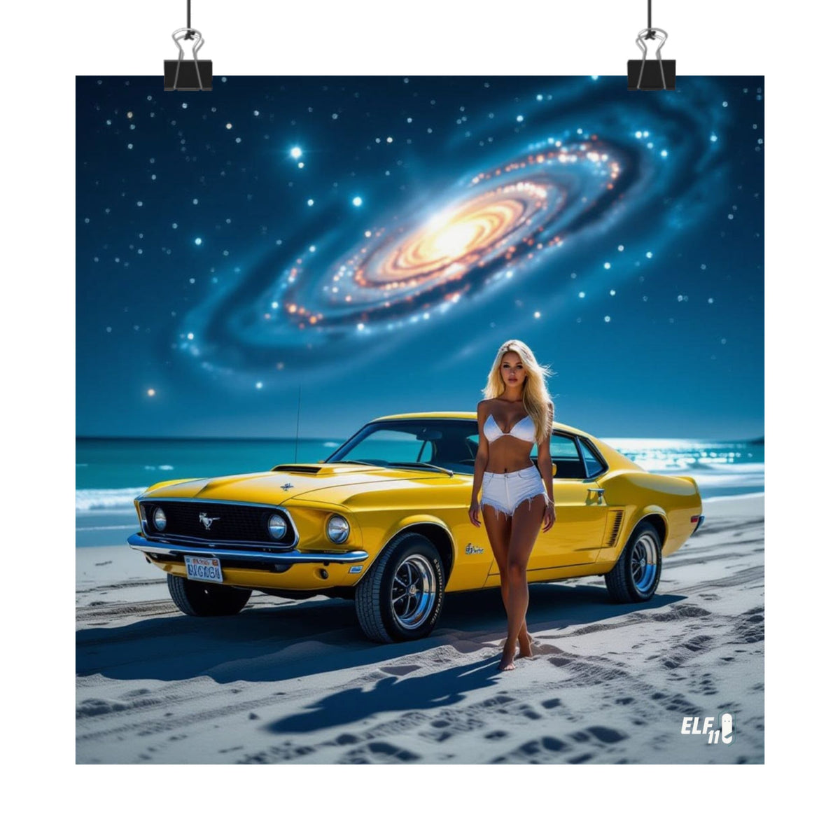 Retro Cosmic Car Poster - Vintage Mustang Art Print