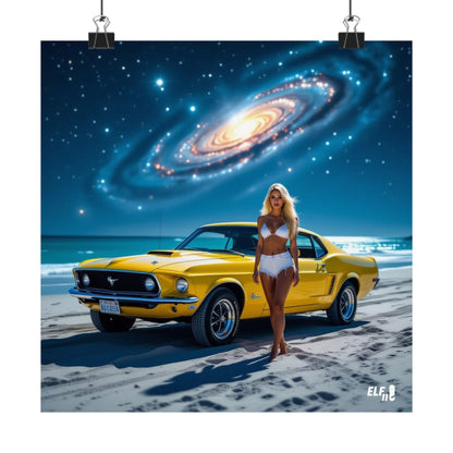 Retro Cosmic Car Poster - Vintage Mustang Art Print