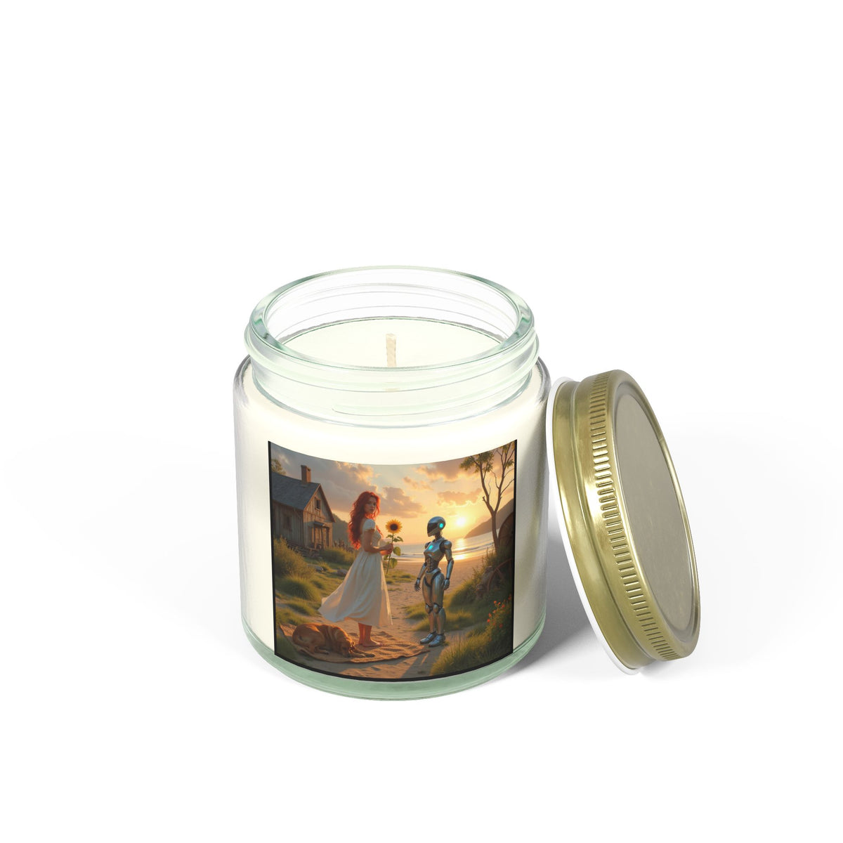 red head with sunflower modern future candle