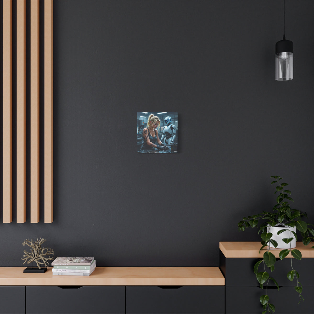 Robot and Woman machine shop modern future canvas picture