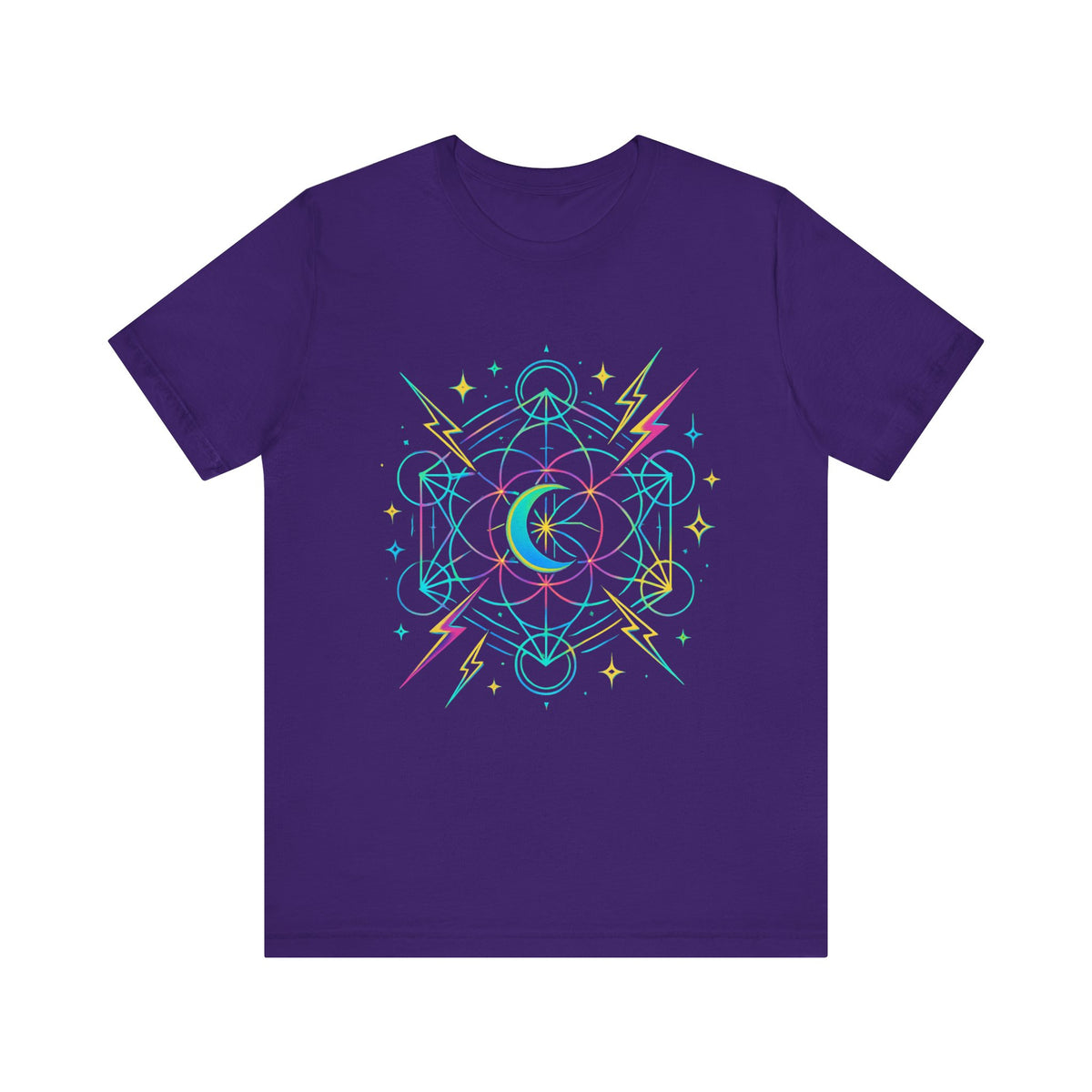 Cosmic Vibes Unisex Tee - Neon Lightning Design, Perfect for Festivals, Casual Wear, Gift for Dreamers, Unique Graphic Tee, Astrology Shirt