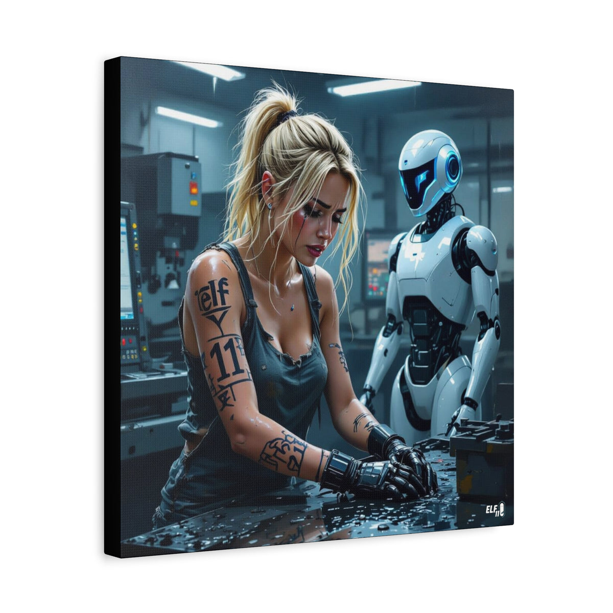 Robot and Woman machine shop modern future canvas picture