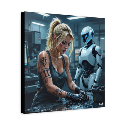 Robot and Woman machine shop modern future canvas picture