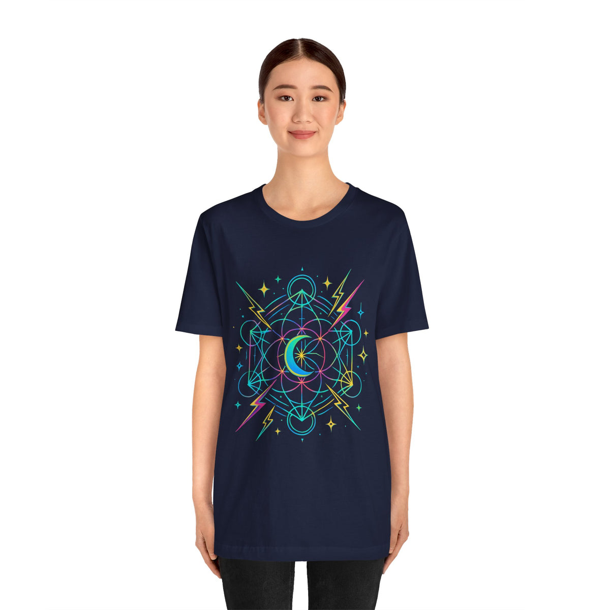 Cosmic Vibes Unisex Tee - Neon Lightning Design, Perfect for Festivals, Casual Wear, Gift for Dreamers, Unique Graphic Tee, Astrology Shirt