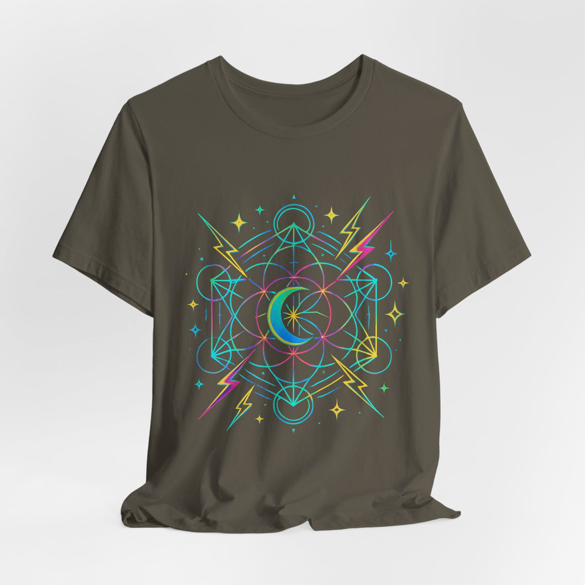 Cosmic Vibes Unisex Tee - Neon Lightning Design, Perfect for Festivals, Casual Wear, Gift for Dreamers, Unique Graphic Tee, Astrology Shirt