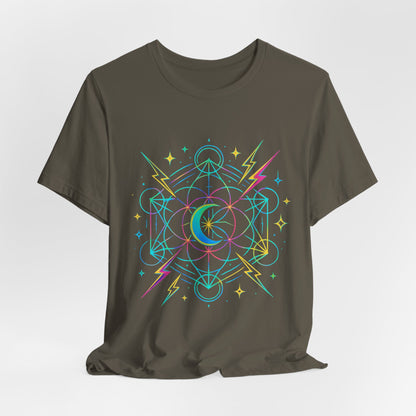 Cosmic Vibes Unisex Tee - Neon Lightning Design, Perfect for Festivals, Casual Wear, Gift for Dreamers, Unique Graphic Tee, Astrology Shirt