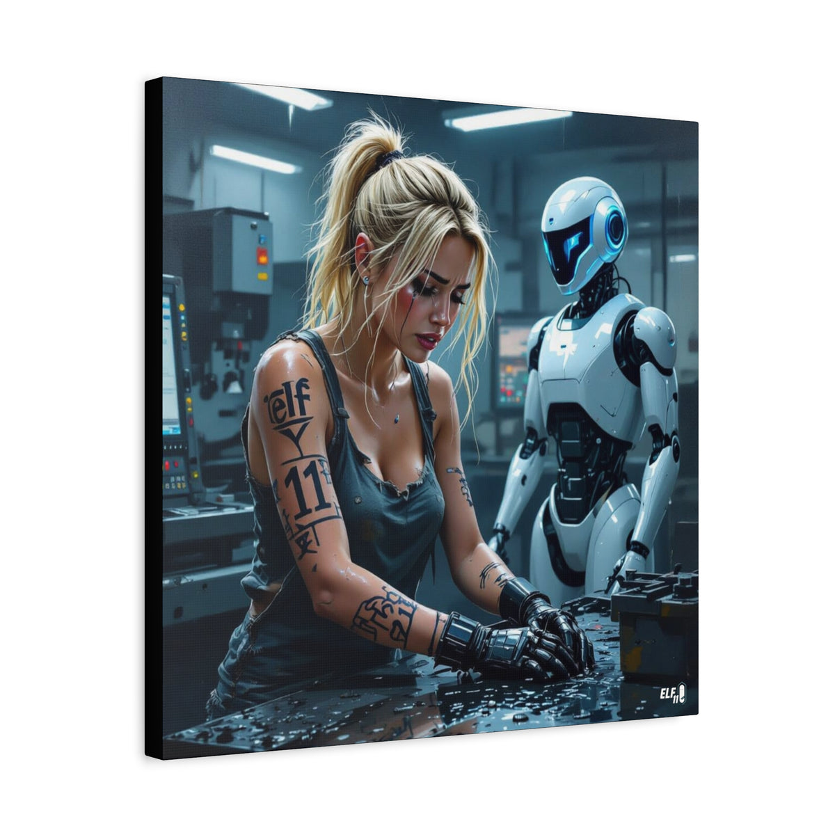 Robot and Woman machine shop modern future canvas picture