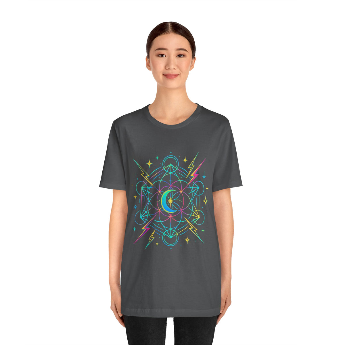 Cosmic Vibes Unisex Tee - Neon Lightning Design, Perfect for Festivals, Casual Wear, Gift for Dreamers, Unique Graphic Tee, Astrology Shirt