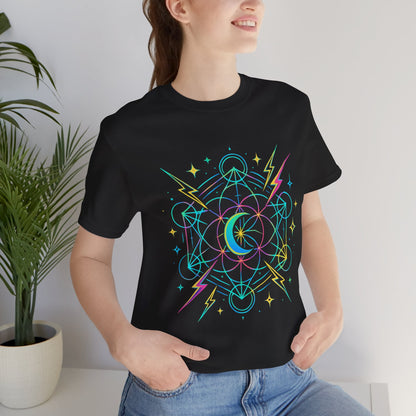 Cosmic Vibes Unisex Tee - Neon Lightning Design, Perfect for Festivals, Casual Wear, Gift for Dreamers, Unique Graphic Tee, Astrology Shirt