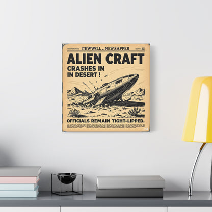 Alien Craft Crash Vintage Newspaper Canvas Print