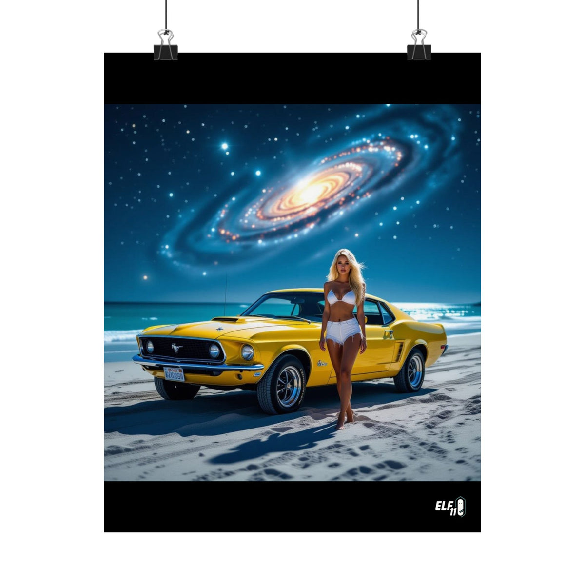Retro Cosmic Car Poster - Vintage Mustang Art Print