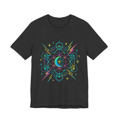 Cosmic Vibes Unisex Tee - Neon Lightning Design, Perfect for Festivals, Casual Wear, Gift for Dreamers, Unique Graphic Tee, Astrology Shirt