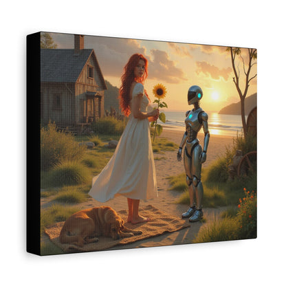 red head with sunflower modern future canvas picture