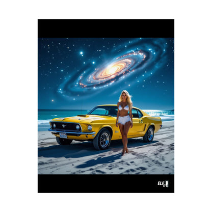 Retro Cosmic Car Poster - Vintage Mustang Art Print