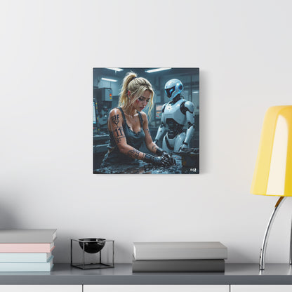 Robot and Woman machine shop modern future canvas picture