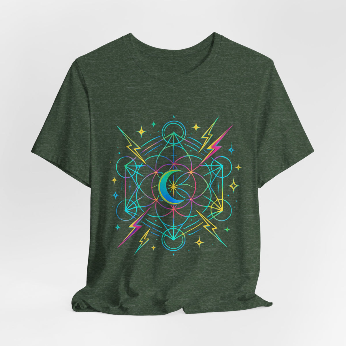 Cosmic Vibes Unisex Tee - Neon Lightning Design, Perfect for Festivals, Casual Wear, Gift for Dreamers, Unique Graphic Tee, Astrology Shirt