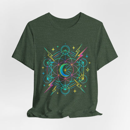 Cosmic Vibes Unisex Tee - Neon Lightning Design, Perfect for Festivals, Casual Wear, Gift for Dreamers, Unique Graphic Tee, Astrology Shirt