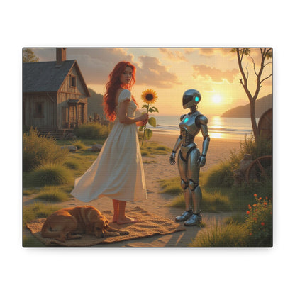 red head with sunflower modern future canvas picture
