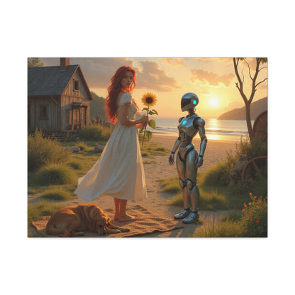 red head with sunflower modern future canvas picture