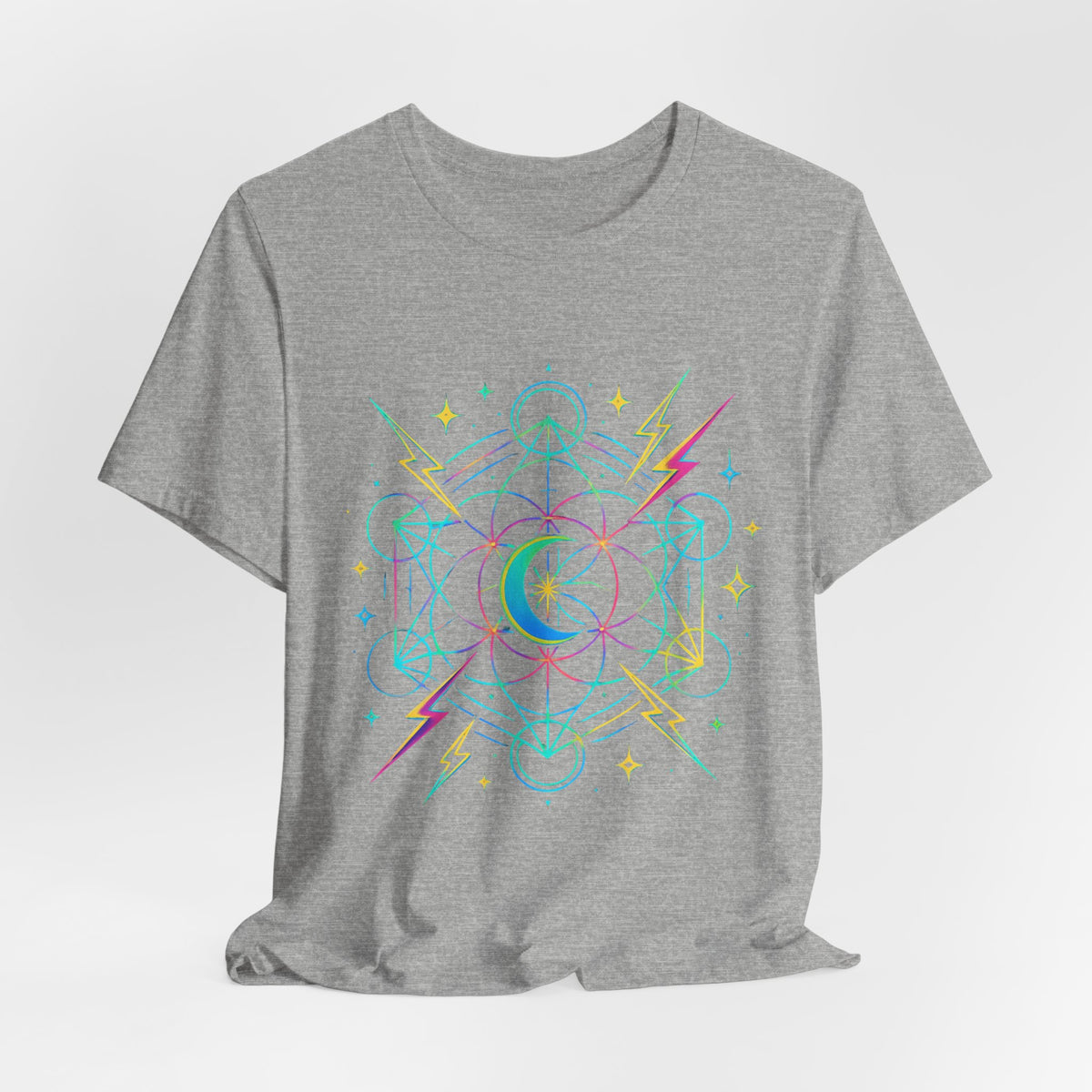 Cosmic Vibes Unisex Tee - Neon Lightning Design, Perfect for Festivals, Casual Wear, Gift for Dreamers, Unique Graphic Tee, Astrology Shirt