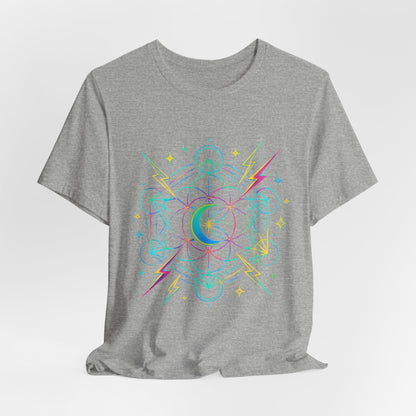 Cosmic Vibes Unisex Tee - Neon Lightning Design, Perfect for Festivals, Casual Wear, Gift for Dreamers, Unique Graphic Tee, Astrology Shirt