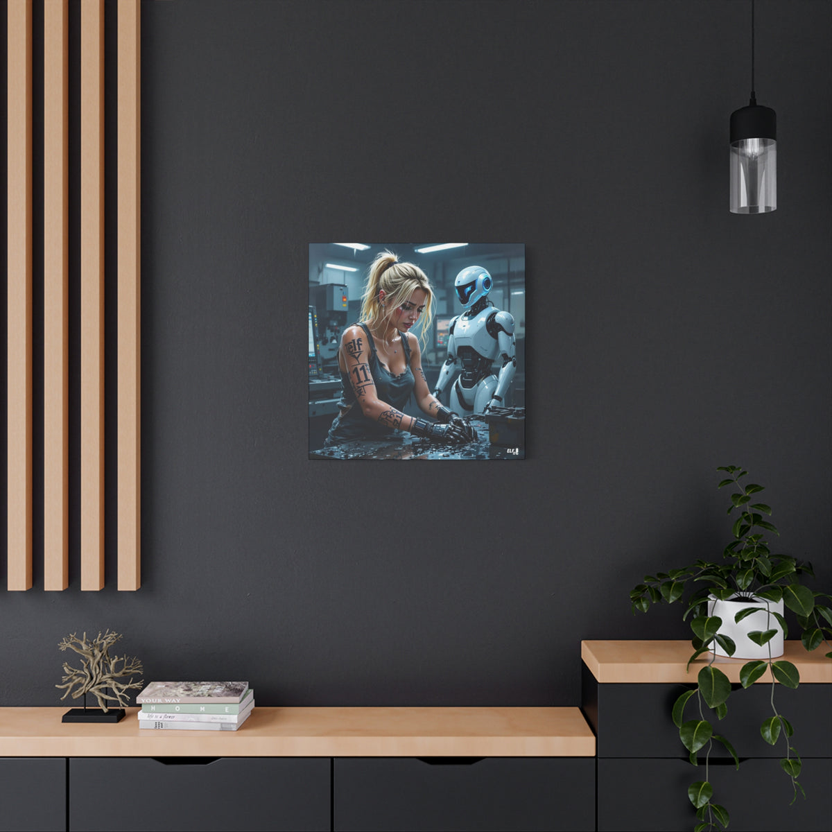 Robot and Woman machine shop modern future canvas picture