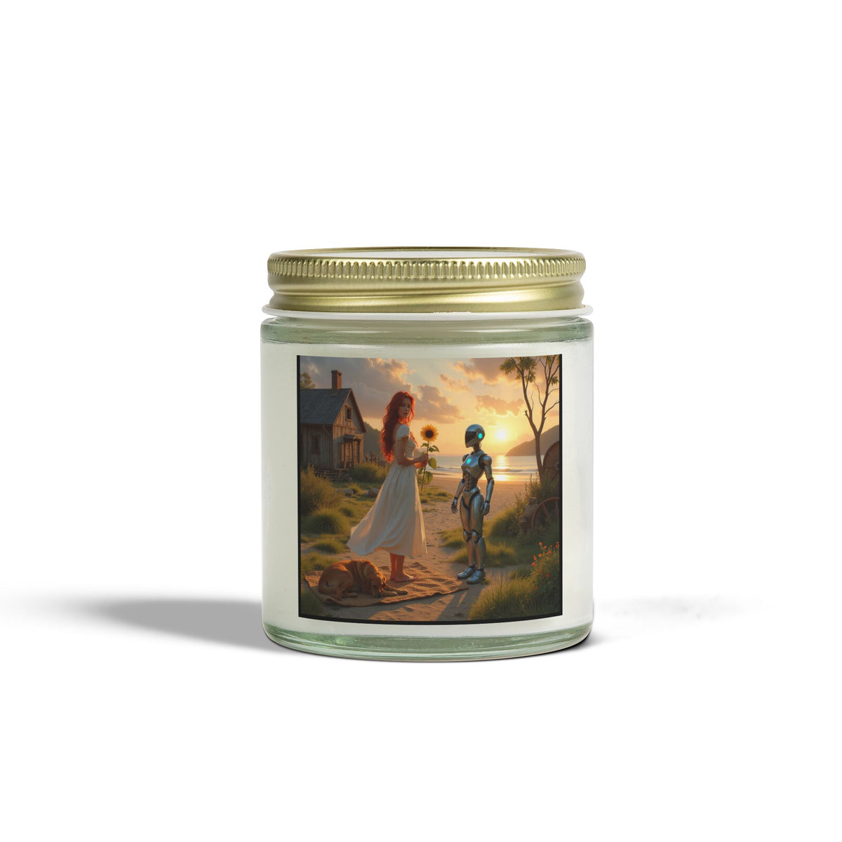 red head with sunflower modern future candle