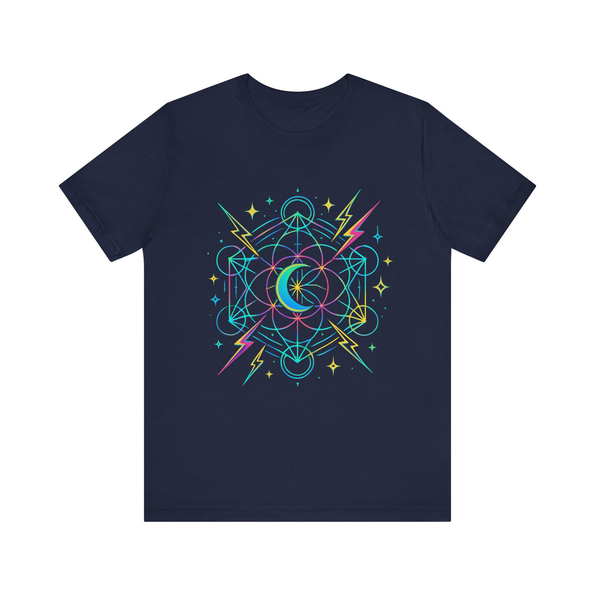 Cosmic Vibes Unisex Tee - Neon Lightning Design, Perfect for Festivals, Casual Wear, Gift for Dreamers, Unique Graphic Tee, Astrology Shirt