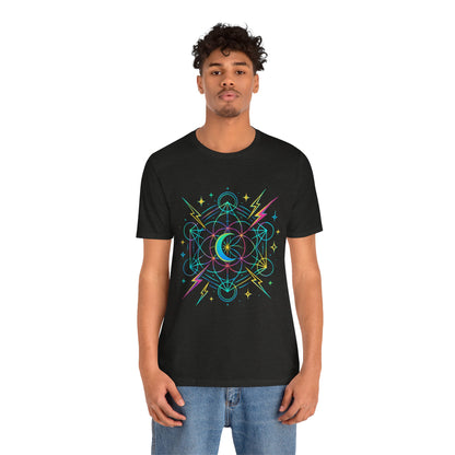 Cosmic Vibes Unisex Tee - Neon Lightning Design, Perfect for Festivals, Casual Wear, Gift for Dreamers, Unique Graphic Tee, Astrology Shirt