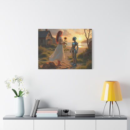 red head with sunflower modern future canvas picture